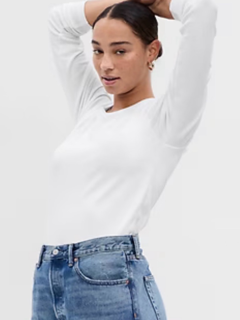 Modern Everyday Long Sleeve White Crewneck Top